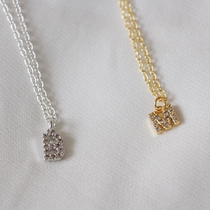 Initial Letter CZ Diamond Crystal 24K Gold Silver Platinum Necklace Dainty Name Hanging Charm Personalized Choker