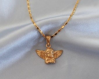 Heaven Sent Cherub Necklace - Gold Plated Dainty Baby Angel Necklace Delicate Choker Religious Birthday Best Friend Gift Sister Unique Gift