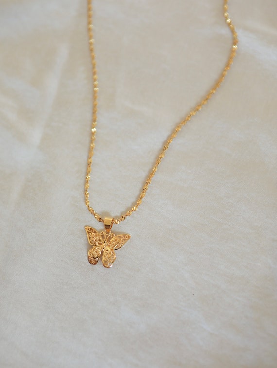 Gold Butterfly Chain Necklace, Gold Butterfly Choker Necklace, Gold Necklace, Gold Choker, Pave Chain Choker, Chain Necklace, Waterproof
