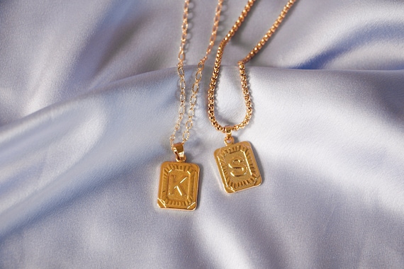Gold Initial Letter Medallion Pendant 