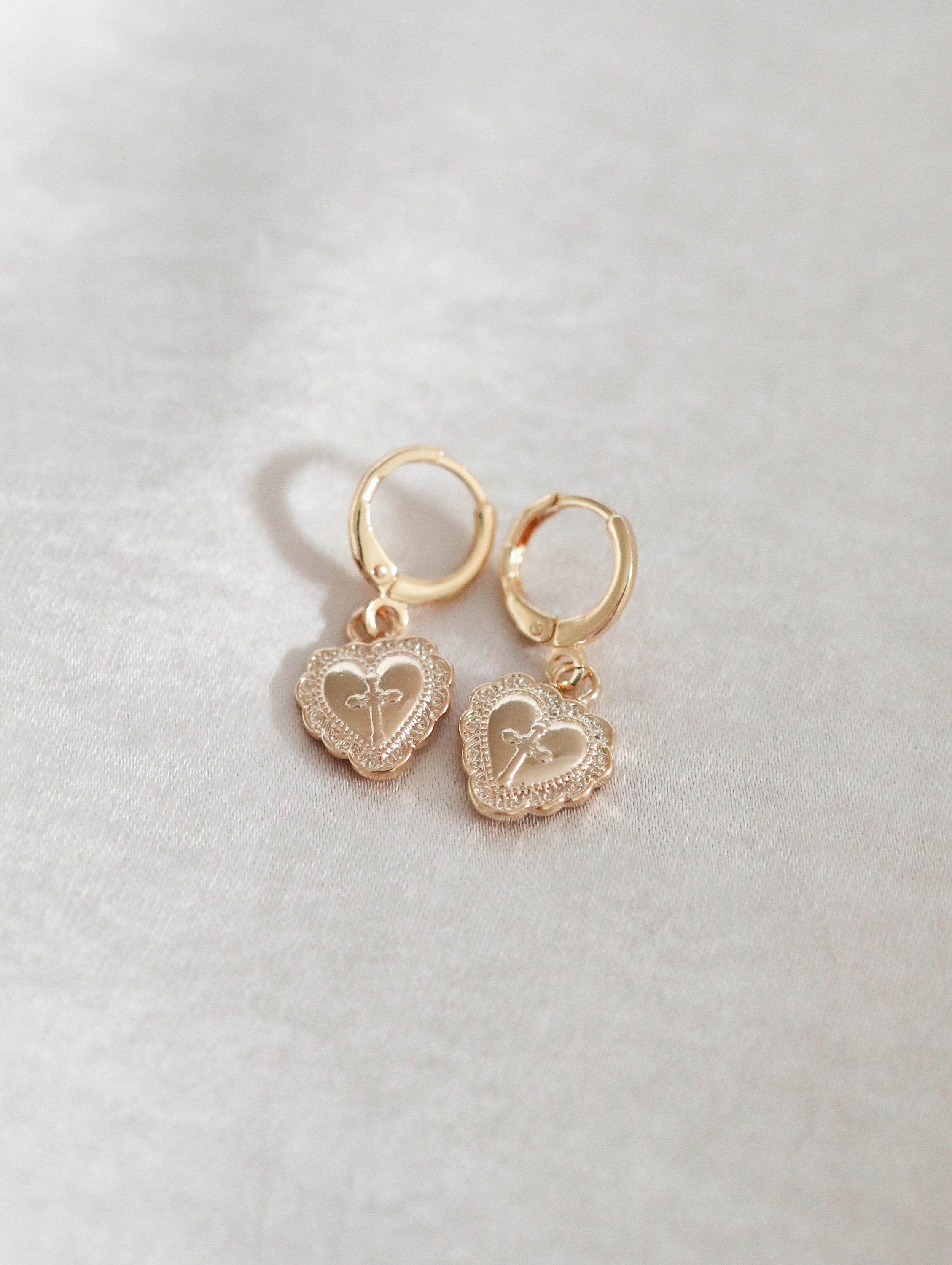 Gold or silver hoop earrings with love heart charms