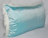 Aqua Marine Dupion Silk Polar Fox Supersoft Faux Fur Cushion
