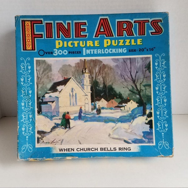 Vintage Fine Arts Puzzle/300 Piece/16" X 20"/Winter/Snow Scene/"When Church Bells Ring"/Interlocking