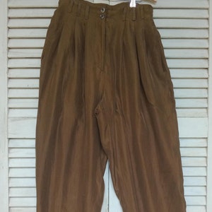 Golden Bronze Brown High Waist Silk Pants/Size Medium