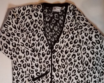 Italian Animal Print Cardigan/Maglia Donna/Wool Angora Rabbit Hair/Size Small