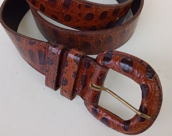 Krizia Moods/EmbossedAnimal Print Leather Belt/Size 10-12  Medium 90's Fashion Designer