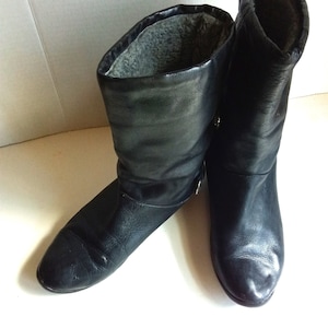 Vintage Black Italian Leather Boots Fleece Lined/Woman Size 10/41 EU