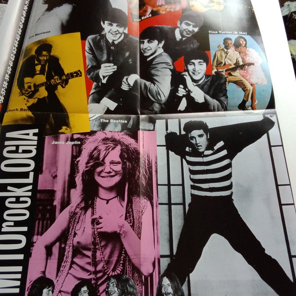 Foldout 80's ROCK POSTER/100 Cose/Nov 1987/Isabella Rossellini/Dylan Stones Zappa Beatles The Who Elvis Joplin Hendrix Led Zeppelin Bowie