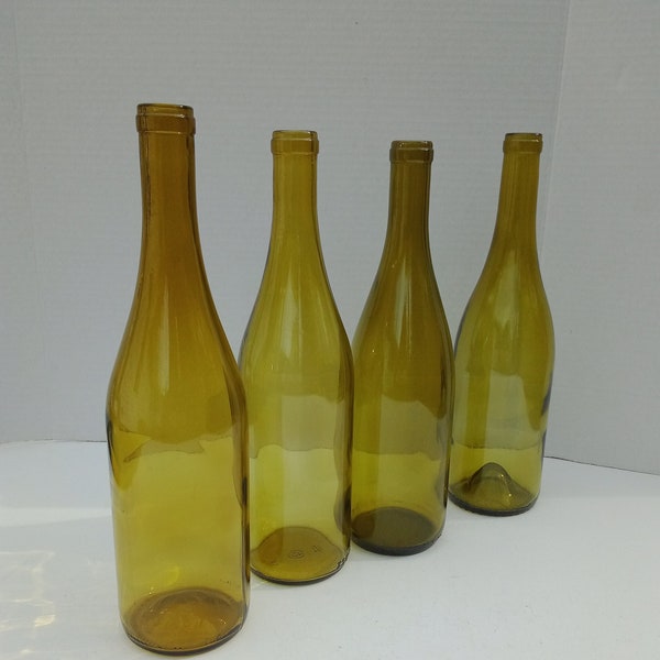 4 Yellow Empty Wine Bottles/Labels Removed/DIY/Crafts/Lamps/Bottle Cutting/Candles /Wedding Table Lights/Hurricane Lamps