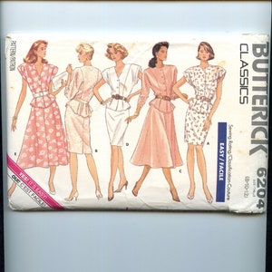 1980s Peplum Top /Straight or Flared Skirt/Butterick Pattern 6204 /Sizes 8-10-12/UNCUT/FF