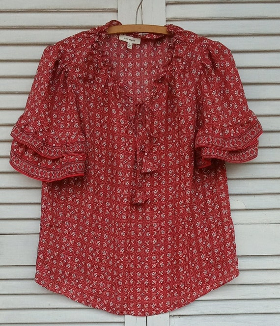 Max Studio Top/Size Small/Peasant Blouse/Red Flor… - image 3
