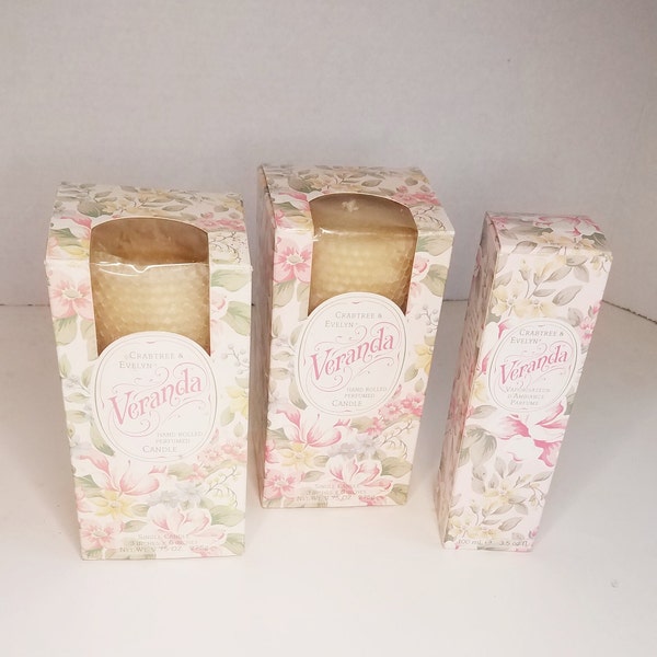 Crabtree and Evelyn Veranda Perfumed Hand Rolled Pillar Candles/Room Spray/Beeswax/35 Hour Burn Time/6" Tall/Choice