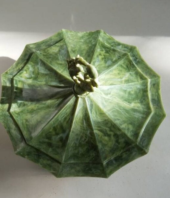 Vintage Mid Century Oriental Jade Plastic Trinket… - image 4