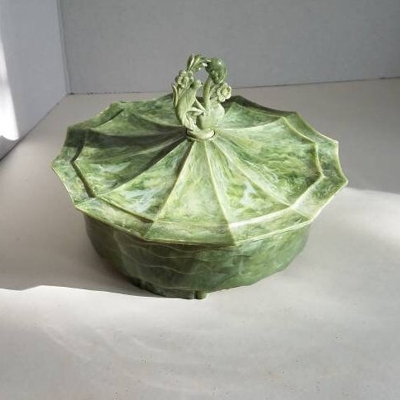 Vintage Mid Century Oriental Jade Plastic Trinket… - image 1