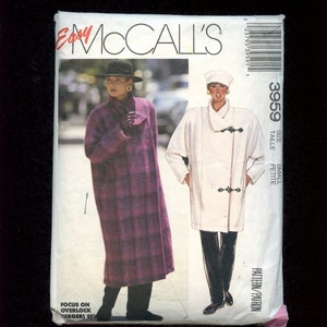 May include: McCall's sewing pattern for a long coat with a toggle closure. The pattern is for size small petite and includes instructions for overlocking and serging.