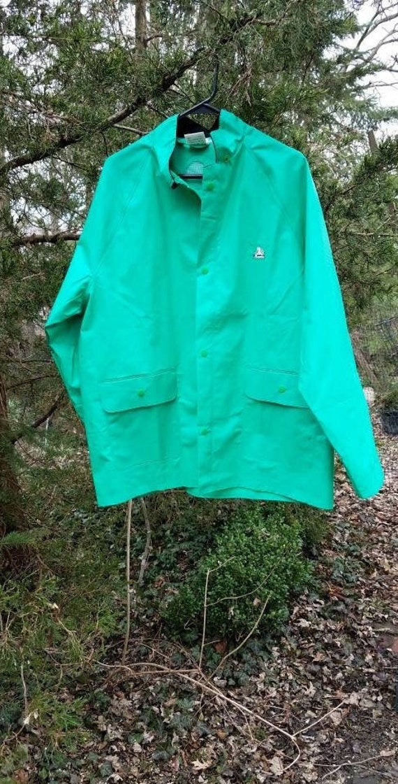 Green Vinyl Rain Jacket/Raincoat/Size Large