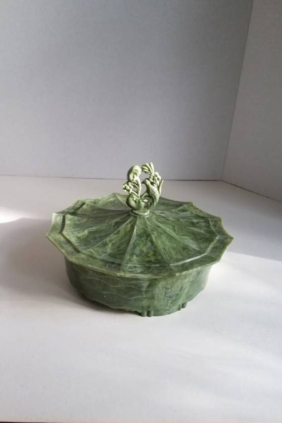 Vintage Mid Century Oriental Jade Plastic Trinket… - image 2