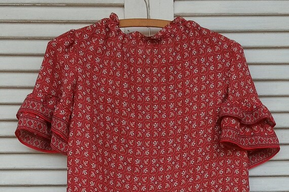 Max Studio Top/Size Small/Peasant Blouse/Red Flor… - image 7