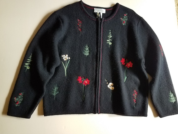 NWOT Susan Bristol Embroidered Cardigan/XL/Wool/Z… - image 1