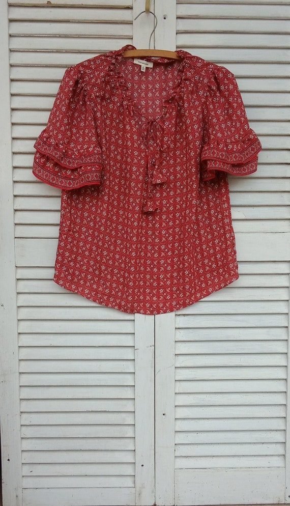 Max Studio Top/Size Small/Peasant Blouse/Red Flor… - image 1