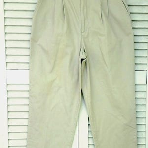 NOS/Essentials Authentic Chinos/High Waist Trousers/Khaki Pleated Pants/ 100% Cotton/Wide Straight Leg/Size 12