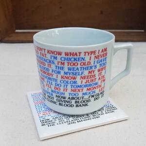 NOS Cleveland Clinic Blood Bank Ceramic Coffee Mug Vintage Medical NIB  and Cotton  Apron with Blood Drop Cartoon
