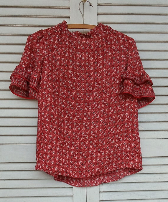 Max Studio Top/Size Small/Peasant Blouse/Red Flor… - image 6