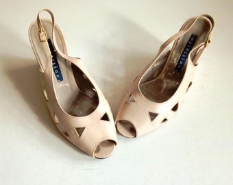 Peep Toe Pink Leather Wedgie Sandals/Size 9 1/2-10