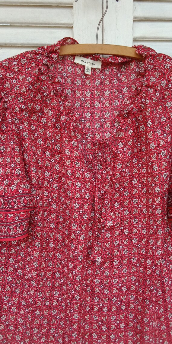 Max Studio Top/Size Small/Peasant Blouse/Red Flor… - image 4