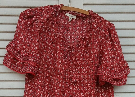 Max Studio Top/Size Small/Peasant Blouse/Red Flor… - image 2