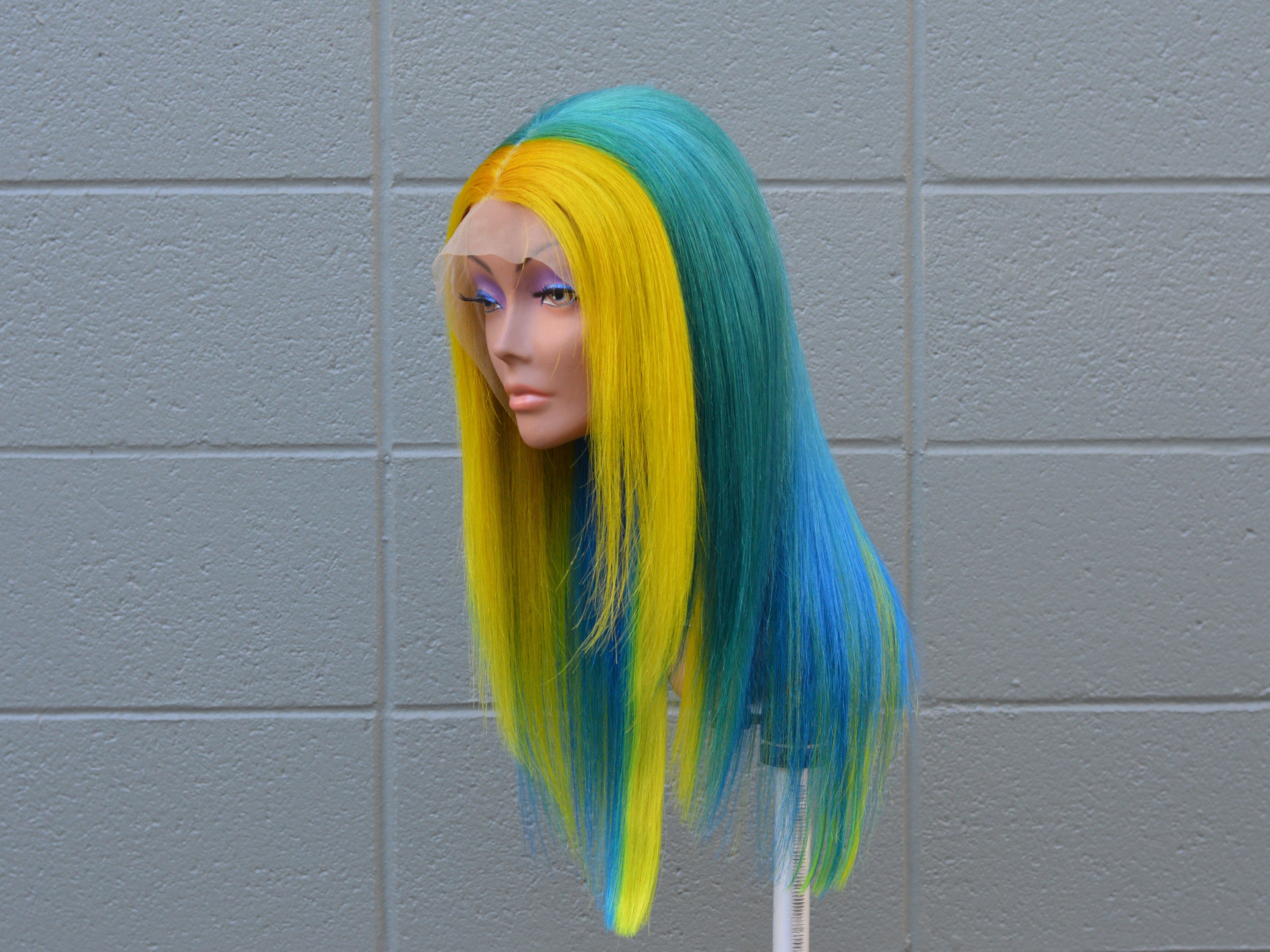 human hair lace blue wig