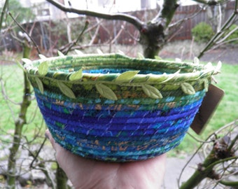 Black and Gold Coiled Fabric Basket Organizer Catchall Handmade by Me White Blue Green