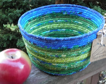 Black and Gold Coiled Fabric Basket Organizer Catchall Handmade by Me White Blue Green
