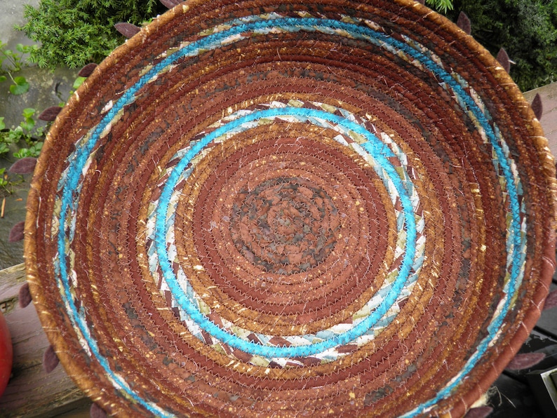 brownturquoise coiled fabric basket