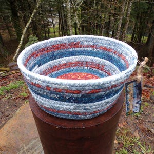 rust and blue coiled fabric bowl