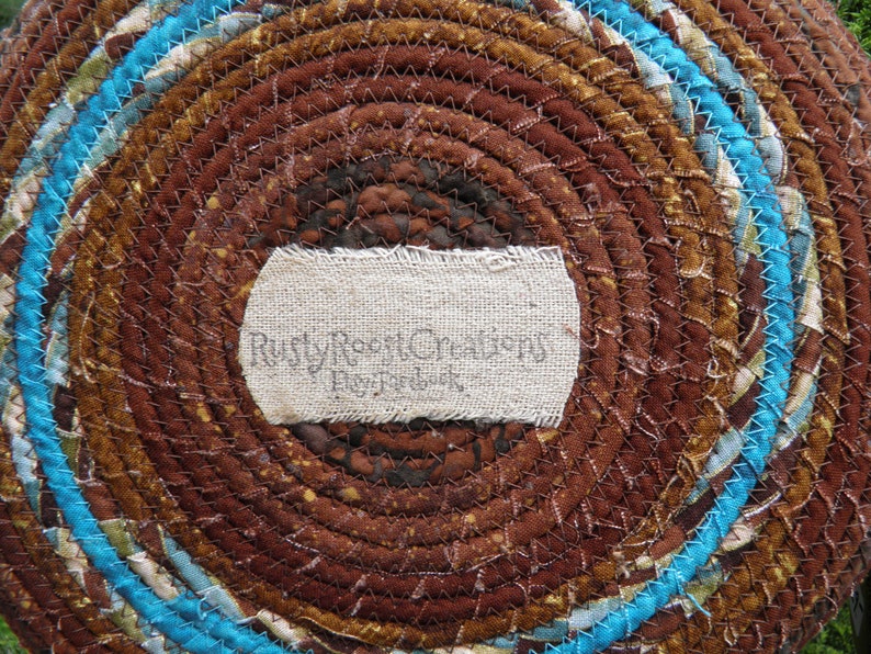 brownturquoise coiled fabric basket