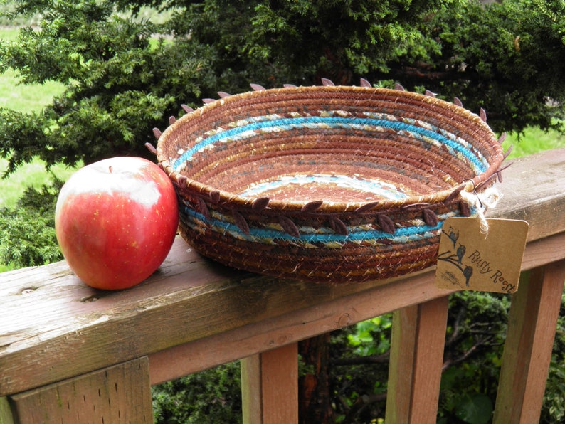 brownturquoise coiled fabric basket