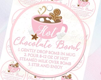 Hot Cocoa Chocolate Bomb Tag - Printable 2.5 inch Tag - Hot Cocoa Chocolate Instructions - Hot Cocoa Bomb - Gift Tag - Party Favors - Label