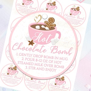 Hot Cocoa Chocolate Bomb Tag - Printable 2.5 inch Tag - Hot Cocoa Chocolate Instructions - Hot Cocoa Bomb - Gift Tag - Party Favors - Label