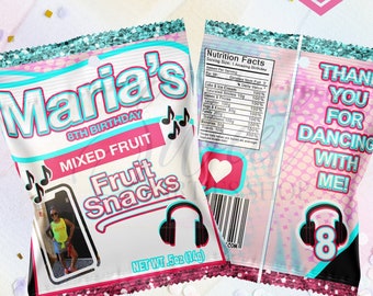 Teen Music Dance Fruit Snacks - Teen Music Dance Party - Dance Birthday Party - Custom Candy Favors - Tik - Music Invite - Tok - Printable