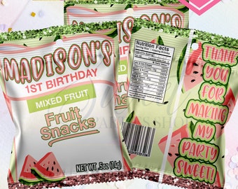 One in a Melon Fruit Snacks - One in a Melon Party - Melon Birthday Party - Custom Candy Favors - 1st Birthday Party - Custom Fruit Snacks