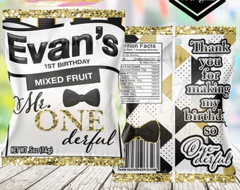 Mr. Onederful Fruit Snacks - Mr. Onederful Birthday Party - Onederful Party Favors- Mr. Onederful Invite - Custom Fruit Snacks - Printable