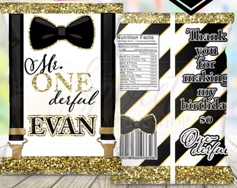 Mr. Onederful Chip Bag - Mr. Onederful Party - Onederful Favor Bag - 1st Birthday - Chip Bags -Mr. Onederful Invite - Little Man Party