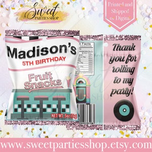 Sock Hop Fruit Snacks - Retro Diner Party- 50s Birthday Party - Custom Candy Favors - Sock Hop Invite - Retro Party Favors - Diner Party