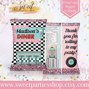 Retro Diner Chip Bag - Sock Hop Party - 50&#39;s Birthday - Sock Hop Diner Party Favors - Sock Hop Invite - Retro Party - Chip Bags - Gift Bag