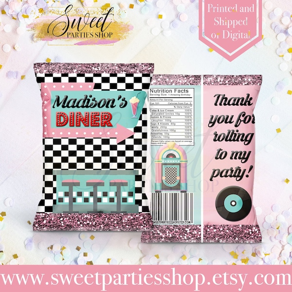 Retro Diner Chip Bag - Sock Hop Party - 50's Birthday - Sock Hop Diner Party Favors - Sock Hop Invite - Retro Party - Chip Bags - Gift Bag
