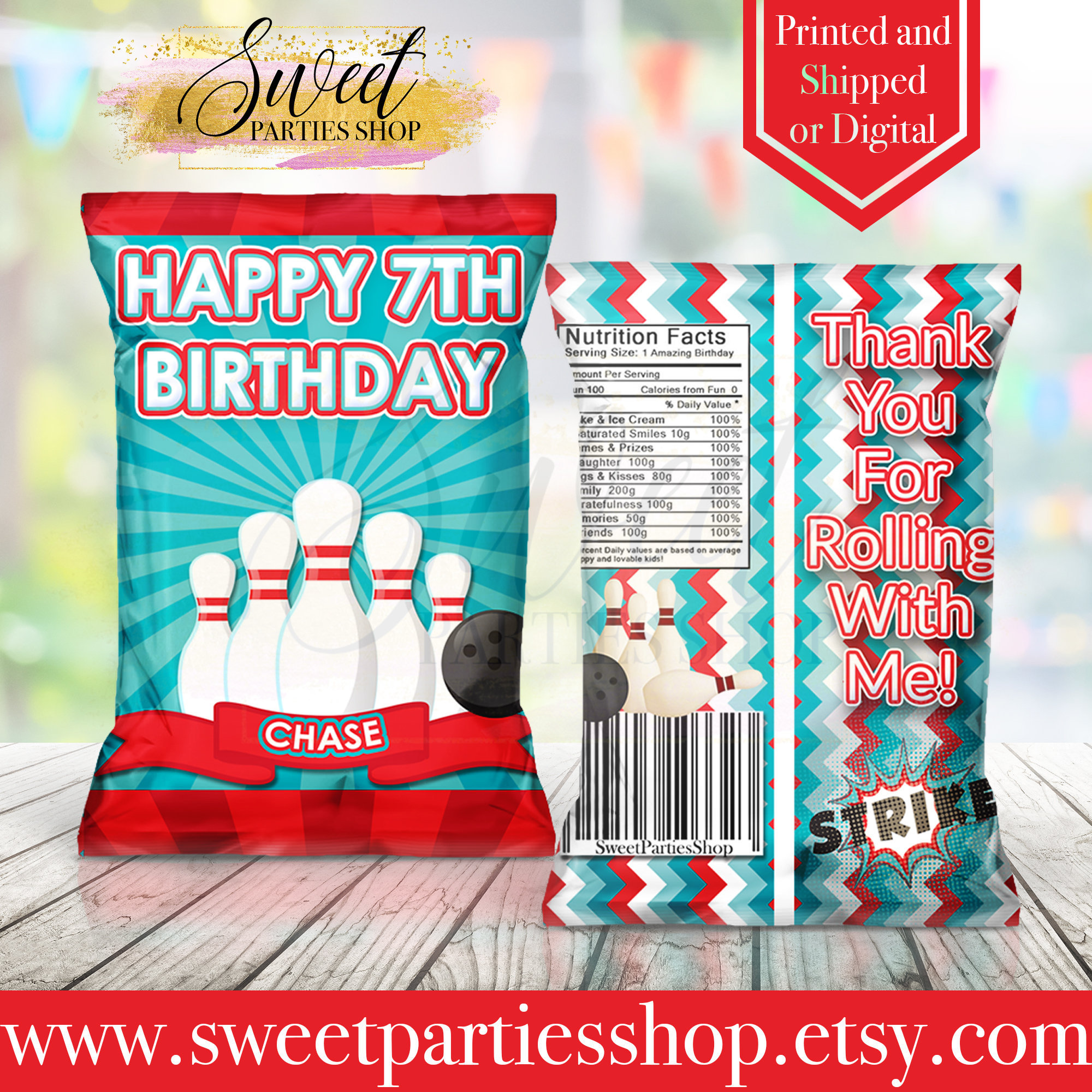 Bowling Chip Bag Bowling Party Bowling Favor Bag Bowling Birthday Chip Bags Personalized Bowling