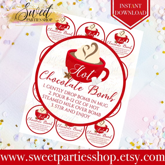 Hot Cocoa Chocolate Bomb Tag - Printable 2.5 inch Tag - Hot Cocoa Chocolate Instructions - Hot Cocoa Bomb - Gift Tag - Party Favors - Label