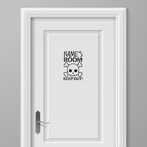 Custom Boys Bedroom Door Sign: Funny Skull Keep Out Vinyl Decal
