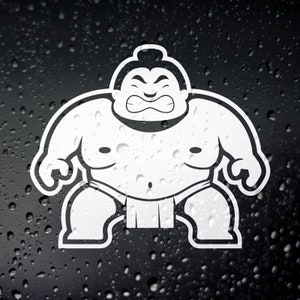 May include: A white cartoon illustration of a sumo wrestler with a serious expression. The wrestler is wearing a traditional loincloth and has a large, round belly.